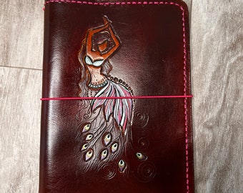 Leather a5 travelers notebook ~ handtooled veg tan leather ~ journal cover ~ belly dancer ~ yoga journal