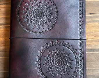 Wide leather a5 journal notebook cover - leuchtturm1917 cover -mandala