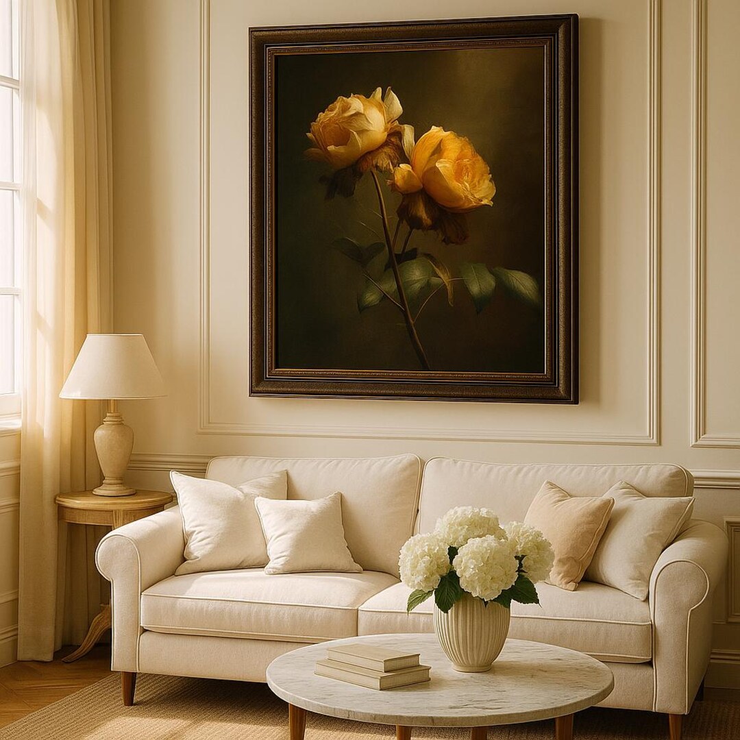 Golden Rose Oil Painting – Baroque Floral Wall Art, Flower Print ...