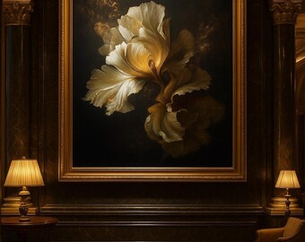 Old-World Baroque Floral Art Print – Golden Vintage Painting, Luxury Wall Decor, Digital Download