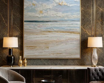 Neutrale Küstenwandkunst, abstrakte Seelandschaft, strukturiertes Strandgemälde, digitaler Download