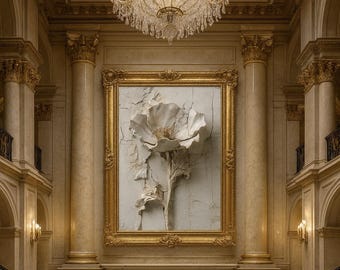 Arte mural floral de yeso texturizado, estampado botánico en bajorrelieve neutro, decoración floral minimalista beige
