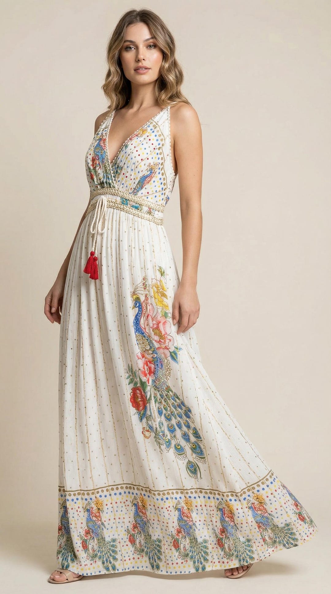 peacock boho dress Print Maxi Size:M | Blue Stripe or daily outings StyleCode: 1936077130022 Tiana In Her Blue