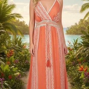 coral and gold maxi dress Coral Grand Evening Maxi Dress