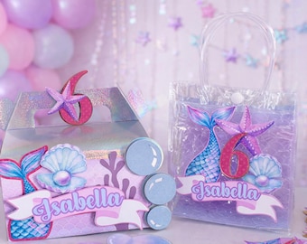 Custom Mermaid Party Favor Box & Bag Set of 6| Filled Mermaid theme favors| Ready to go Mermaid favors| Custom Mermaid party favors