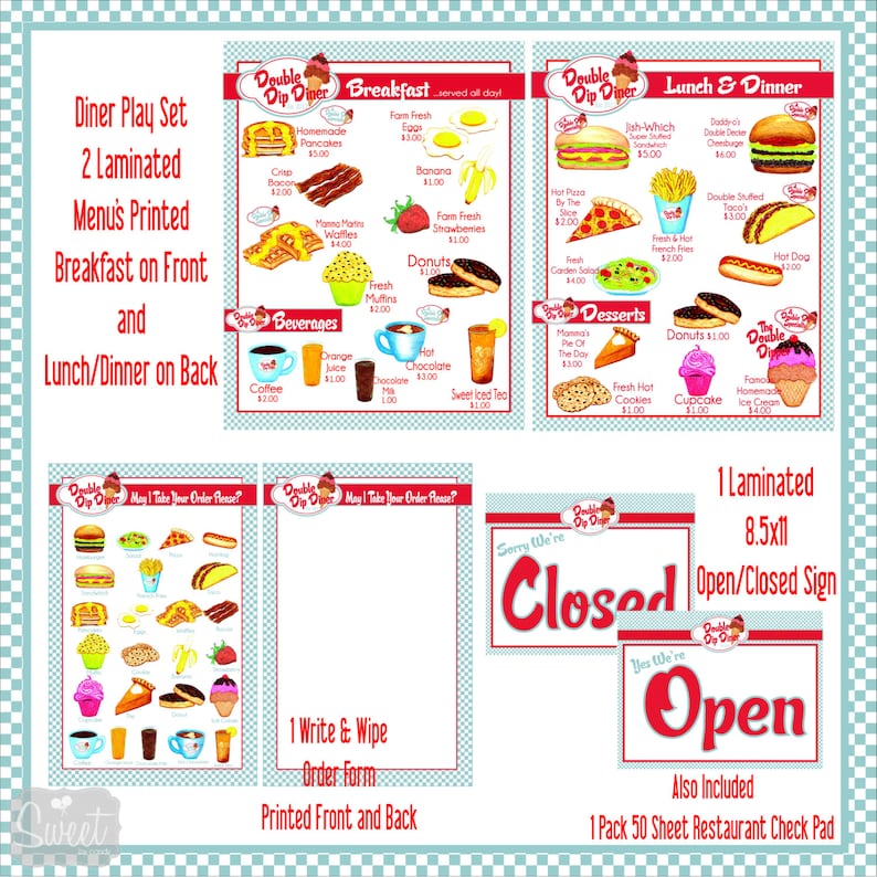 Childs Pretend Play Restaurant Menu Set Etsy