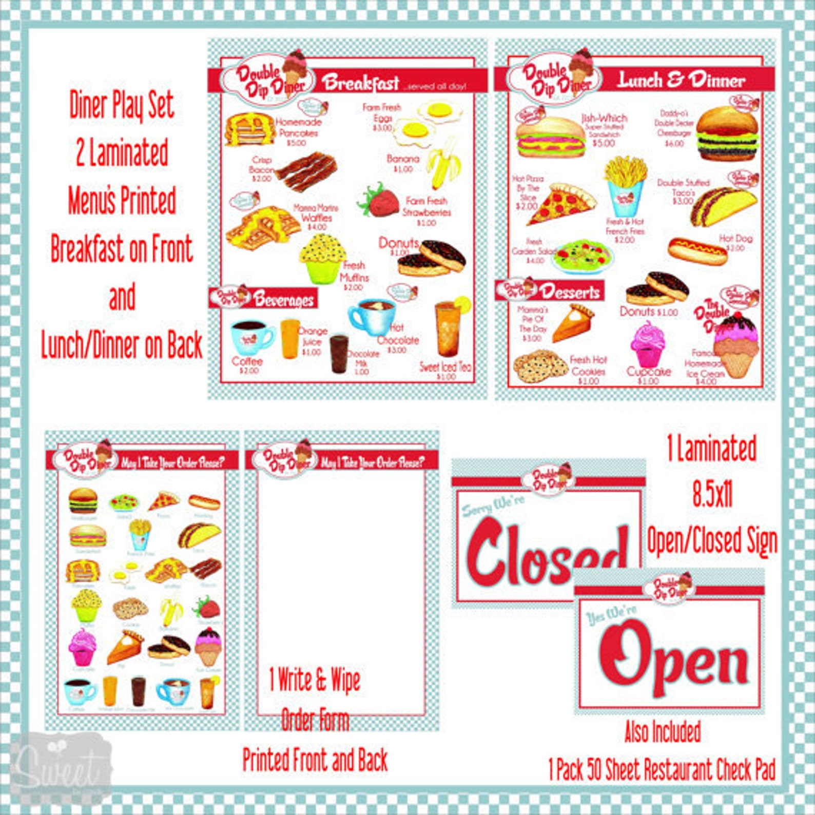 Deluxe Kids Pretend Play Restaurant Menu Set/Play Diner/ Play Etsy