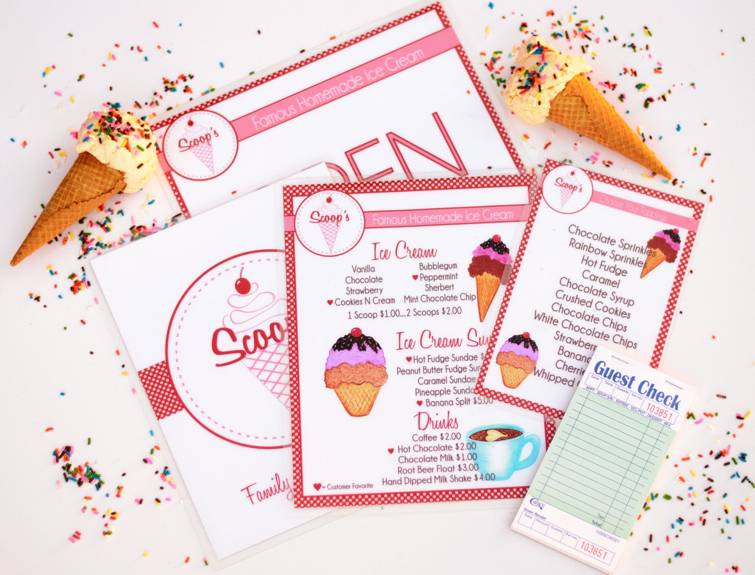 Childs Pretend Play Ice Cream Shop Menu Set | Etsy