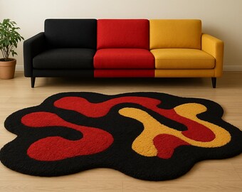 Alfombra floral irregular hecha a mano con mechones: un diseño moderno y vibrante para dormitorios y habitaciones infantiles.