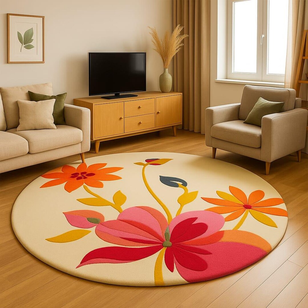 Handmade Tufted Floral Round Rug – Modern Vibrant Flower Design - Etsy