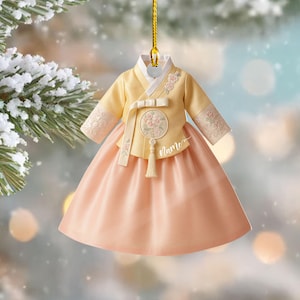 Personalized Korean Hanbok Dress Ornament: 2D Flat Acrylic, Custom Cultural Holiday Keepsake, Traditional Heritage Gift, Korean Lovers Gift