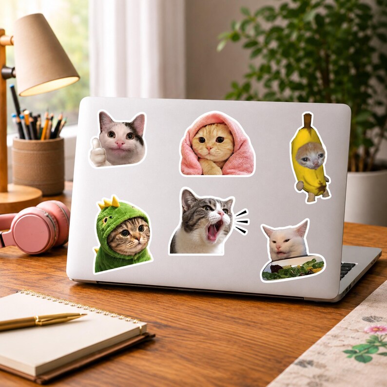 10pcs Funny Cat Meme Sticker Pack, Cute Kitty Reaction Decals, Viral ...