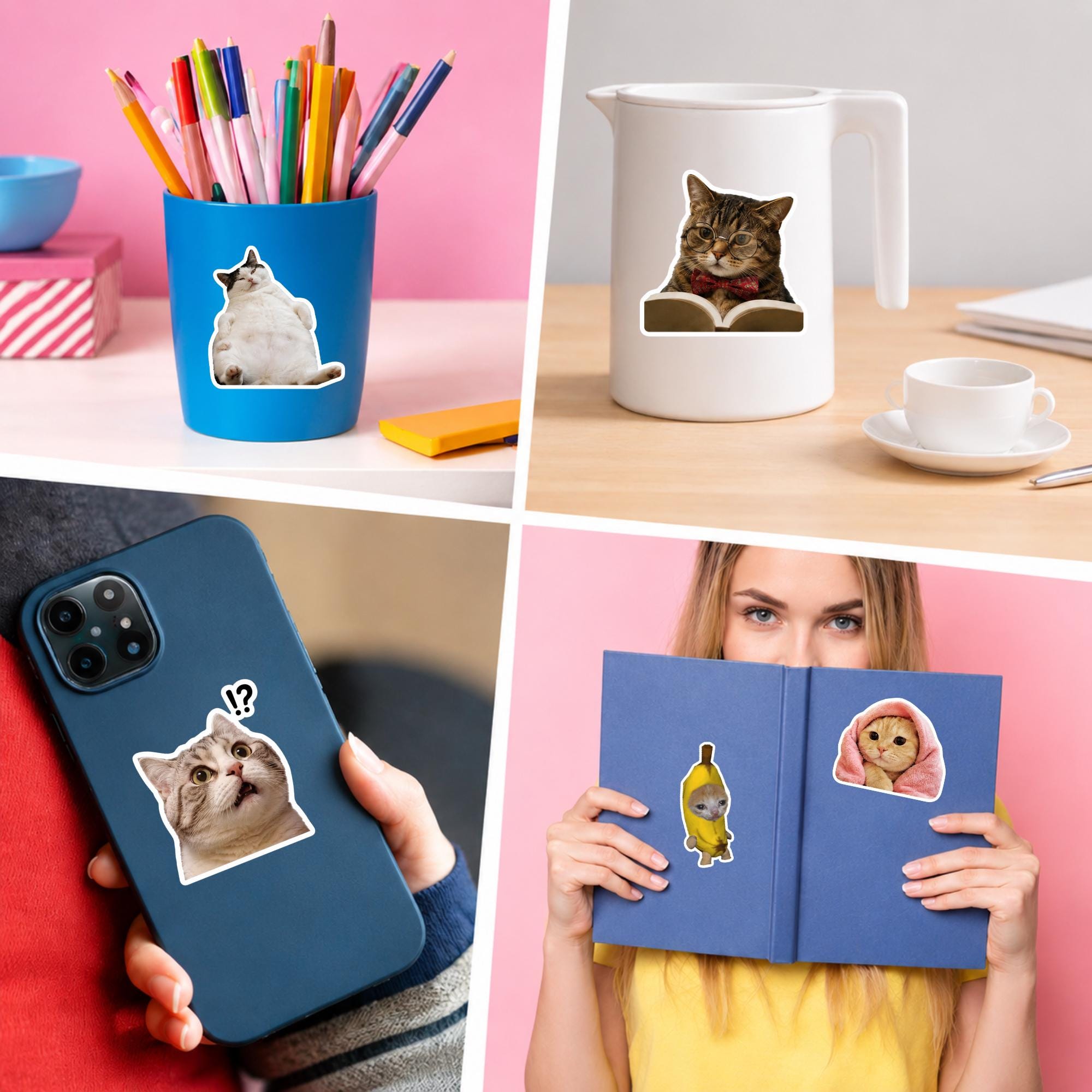 10pcs Funny Cat Meme Sticker Pack, Cute Kitty Reaction Decals, Viral ...