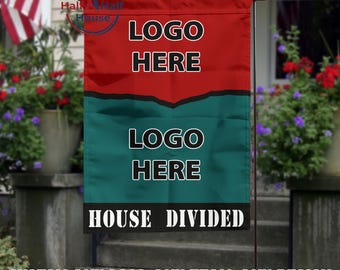 Custom Two Team Garden Flag, Personalized House Divided Flag, split soccer teams Flag, Ultimate Game Day House Divided Flag, Rivalry Flag