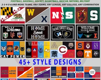 Personalized House Divided Area Rug, Custom Sports Mat, Split Football Teams Doormat, Any Teams - Any League - Any College - Any Combination