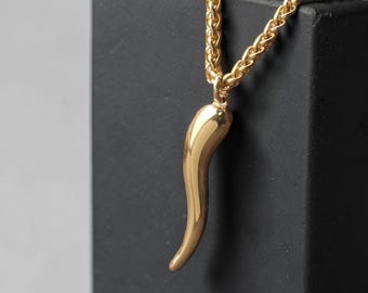 Collana in corno italiano da uomo, ciondolo cornicello in acciaio inossidabile, portafortuna