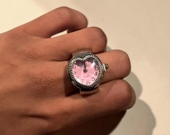 Heart Watch Ring, Mini Quartz Finger Watch, Vintage Style Gift for Her