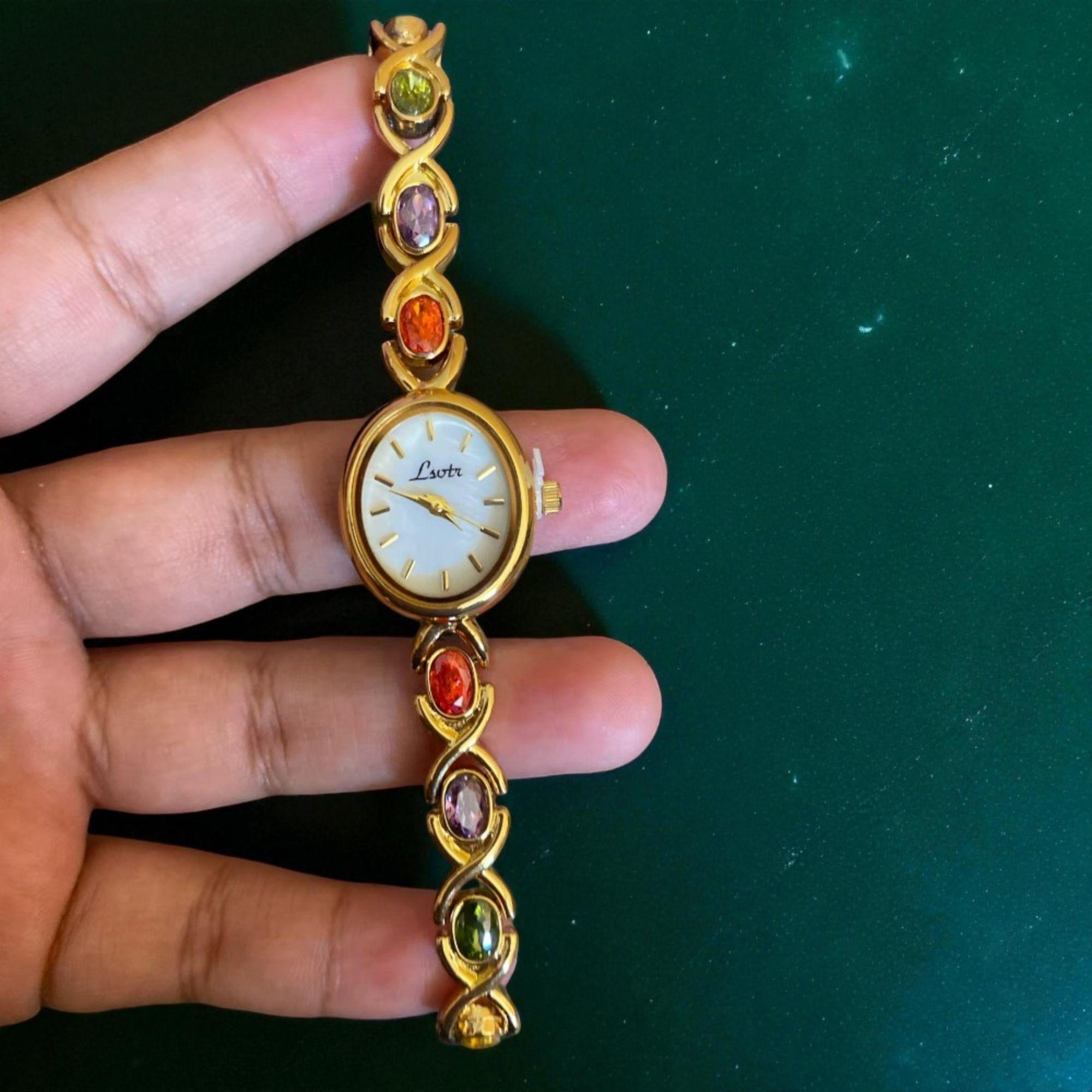 Sku0456 Retro Gold Green Pearl Gemstones Women Fashion Watch Bracelet + gift box s-l1200.jpg main image 3