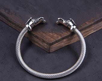Bracciale da uomo vichingo con drago, bracciale norreno regolabile in acciaio inossidabile, regalo per lui