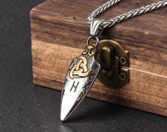 Collana Gungnir da uomo, ciondolo a forma di lancia di Odino in acciaio inossidabile, amuleto runico vichingo