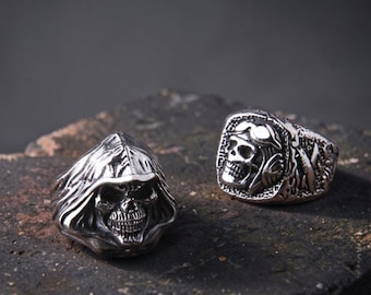 Anello con teschio da uomo, anello gotico da motociclista in acciaio inossidabile, gioiello punk di tendenza, idea regalo