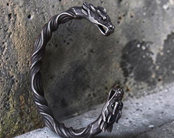 Bracciale da uomo vichingo con drago, bracciale norreno regolabile in acciaio inossidabile, regalo per lui