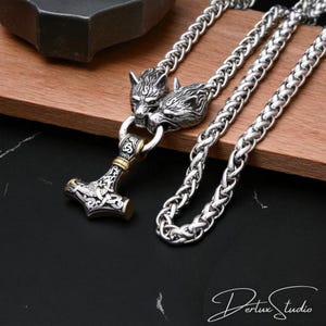 Collana Donna Con Ciondolo Lupo Vichingo In Argento Sterling E Opale Simulato