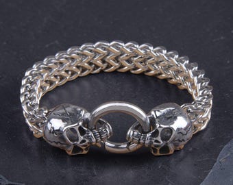 Bracciale da uomo con teschio, bracciale a maglia in acciaio inossidabile pesante, regalo gotico per lui