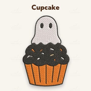 Disegno per ricamo di un cupcake fantasma spettrale, file per macchina da ricamo di Halloween (download immediato)