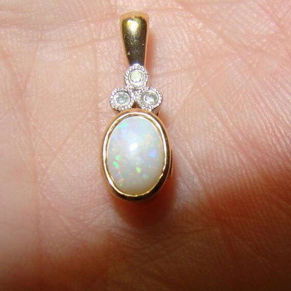 OPAL, DIAMOND And GARNET 10k Yellow Gold Pendant - image 6