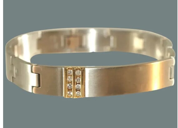 STAINLESS STEEL And 10K Yellow Gold Cz Link Mens … - image 1