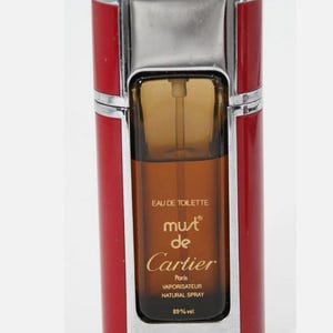 CARTIER Must de Cartier, 50 ml / 1.6 fl oz With Holder, Spray BOTTLE 65% Full - France - Vintage