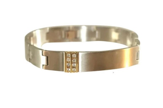 STAINLESS STEEL And 10K Yellow Gold Cz Link Mens … - image 3