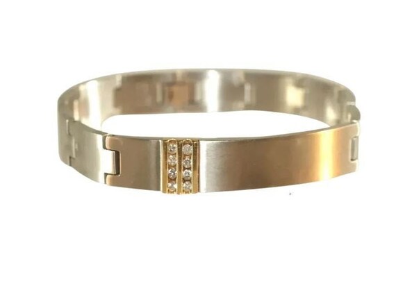 STAINLESS STEEL And 10K Yellow Gold Cz Link Mens … - image 4