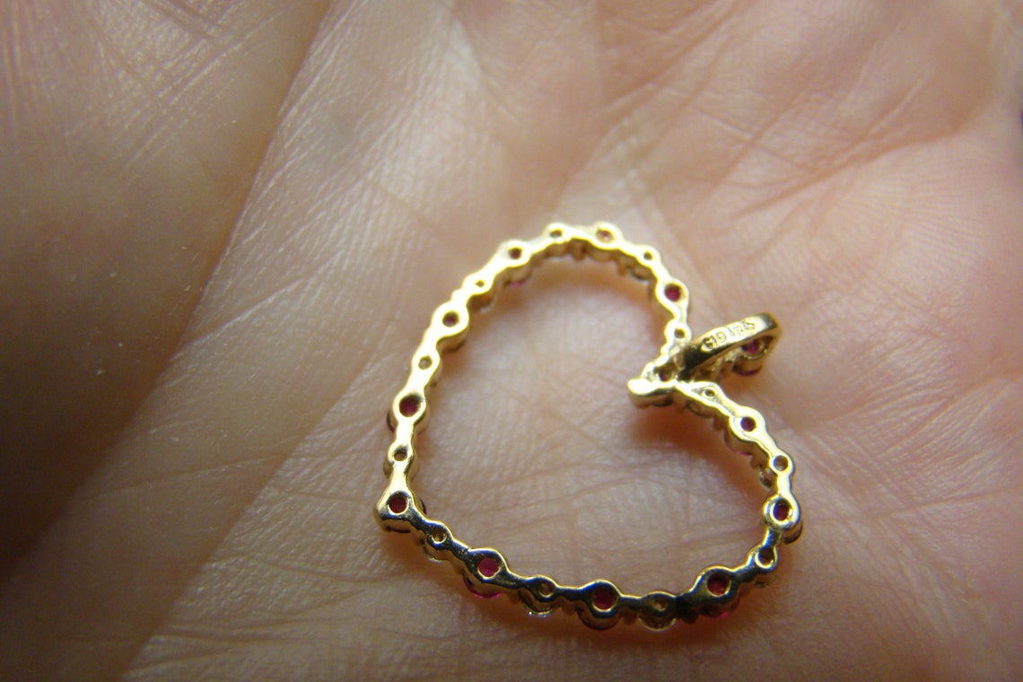 RUBY And DIAMOND Heart Pendant Necklace in 14K Yellow Gold | Etsy