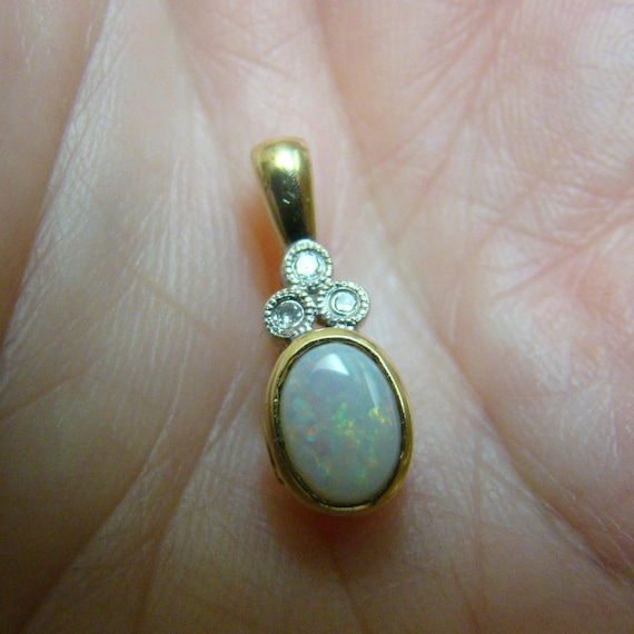 OPAL, DIAMOND And GARNET 10k Yellow Gold Pendant - image 1