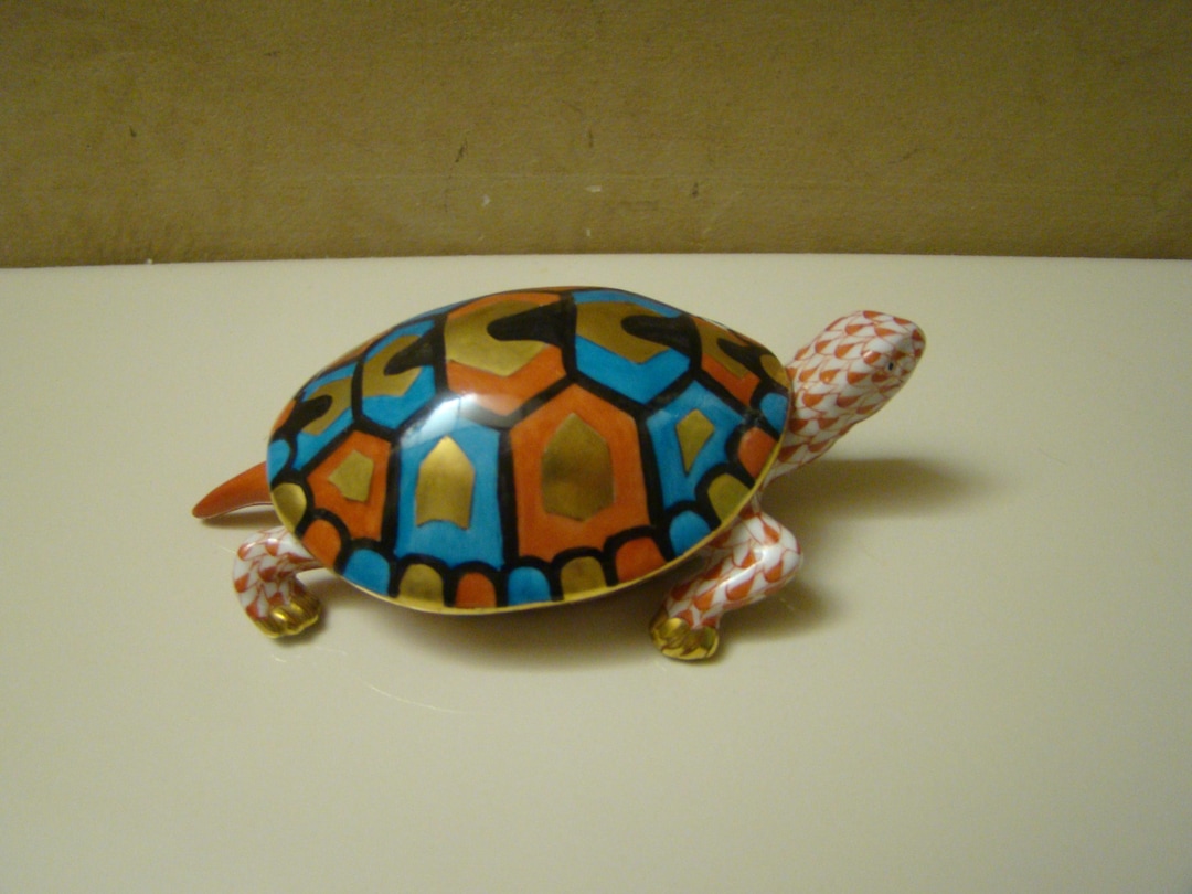 Rust Turtle Set HEREND TURTLE, Rust Fishnet Porcelain Figurine 4