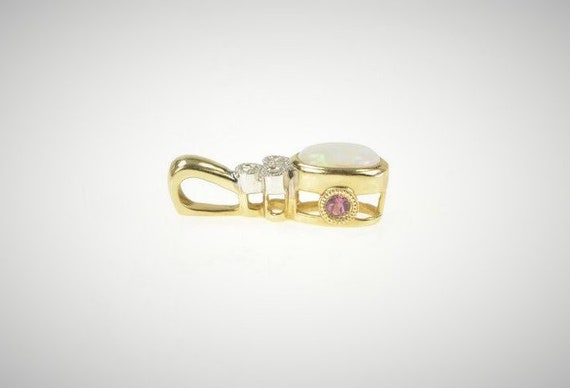 OPAL, DIAMOND And GARNET 10k Yellow Gold Pendant - image 7
