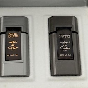 Santos de Cartier For Men 2pc Miniature Collection Set, 0.4 ML .13 Oz Eau De Toilette And After-Shave Made in France - HTF VINTAGE
