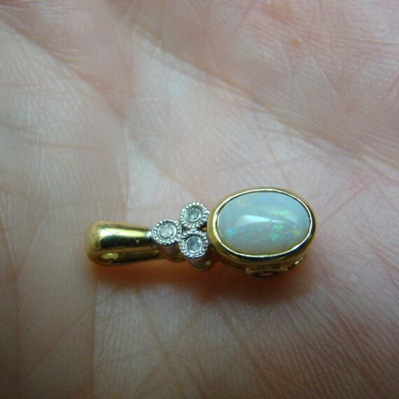 OPAL, DIAMOND And GARNET 10k Yellow Gold Pendant - image 4
