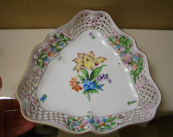 Vintage Herend Fruits and Flowers DISH Open Weave Basket Bowl 7373