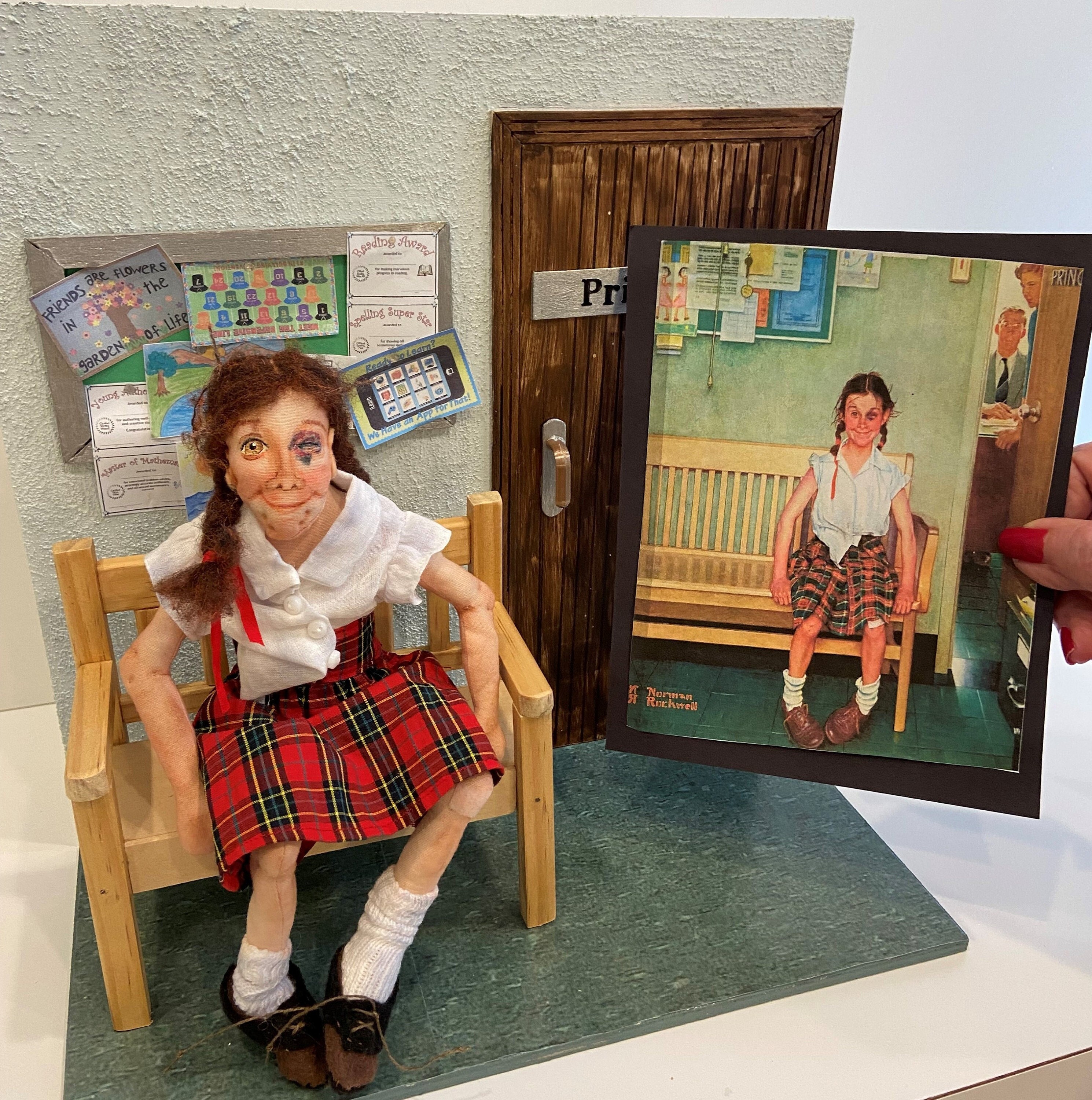 Norman Rockwell s shiner Cloth Doll Diorama in Custom Display Case