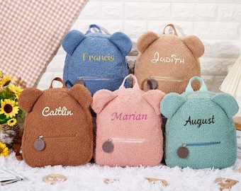 Personalisierter Kinderrucksack, benutzerdefinierter flauschiger Teddy-Kinderrucksack, Teddybär-Rucksacktasche, Schulanfang, Name der Schultasche für Kleinkinder