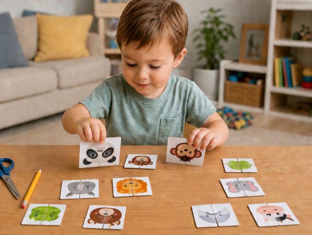 Animal Heads Matching Game, Printable Toddler Puzzle (digital Download ...