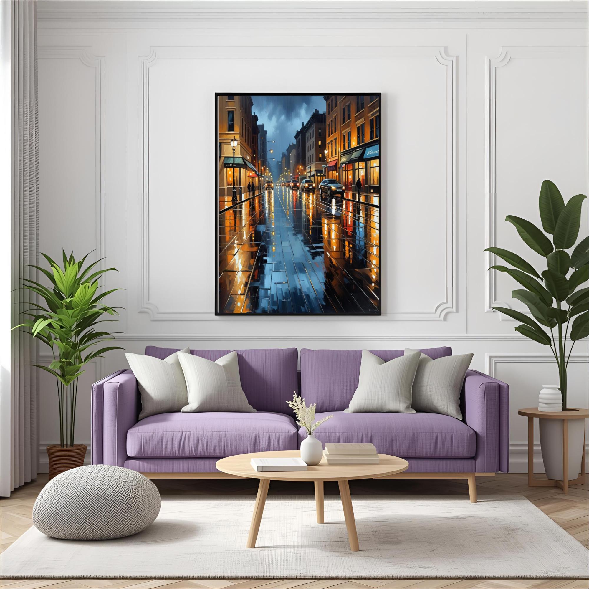 Rainy City Street Wall Art Printable, Moody Urban Night Art, Cityscape ...