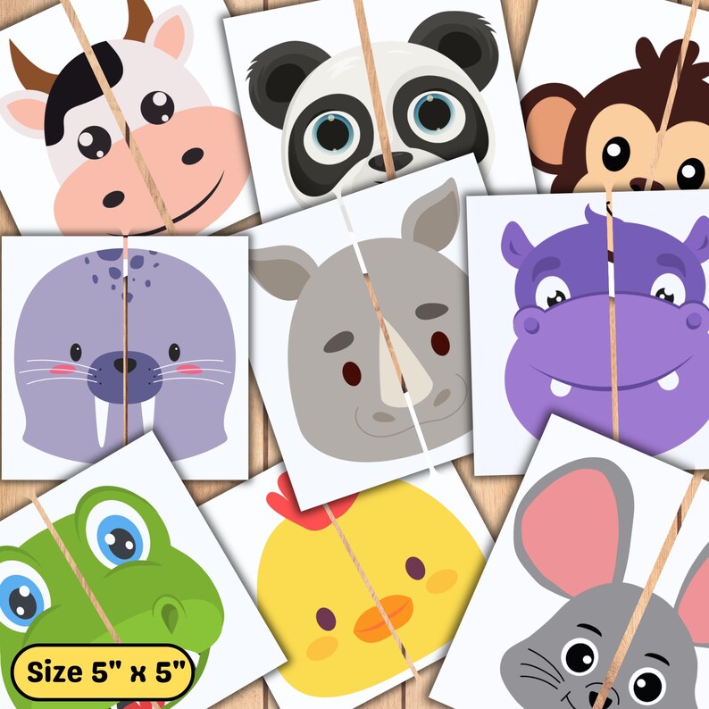 Animal Heads Matching Game, Printable Toddler Puzzle (digital Download ...