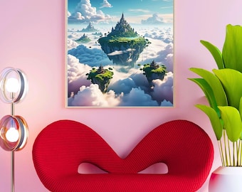 Fantasy Sky Castle Print, Floating Islands Landscape (Digital Download)