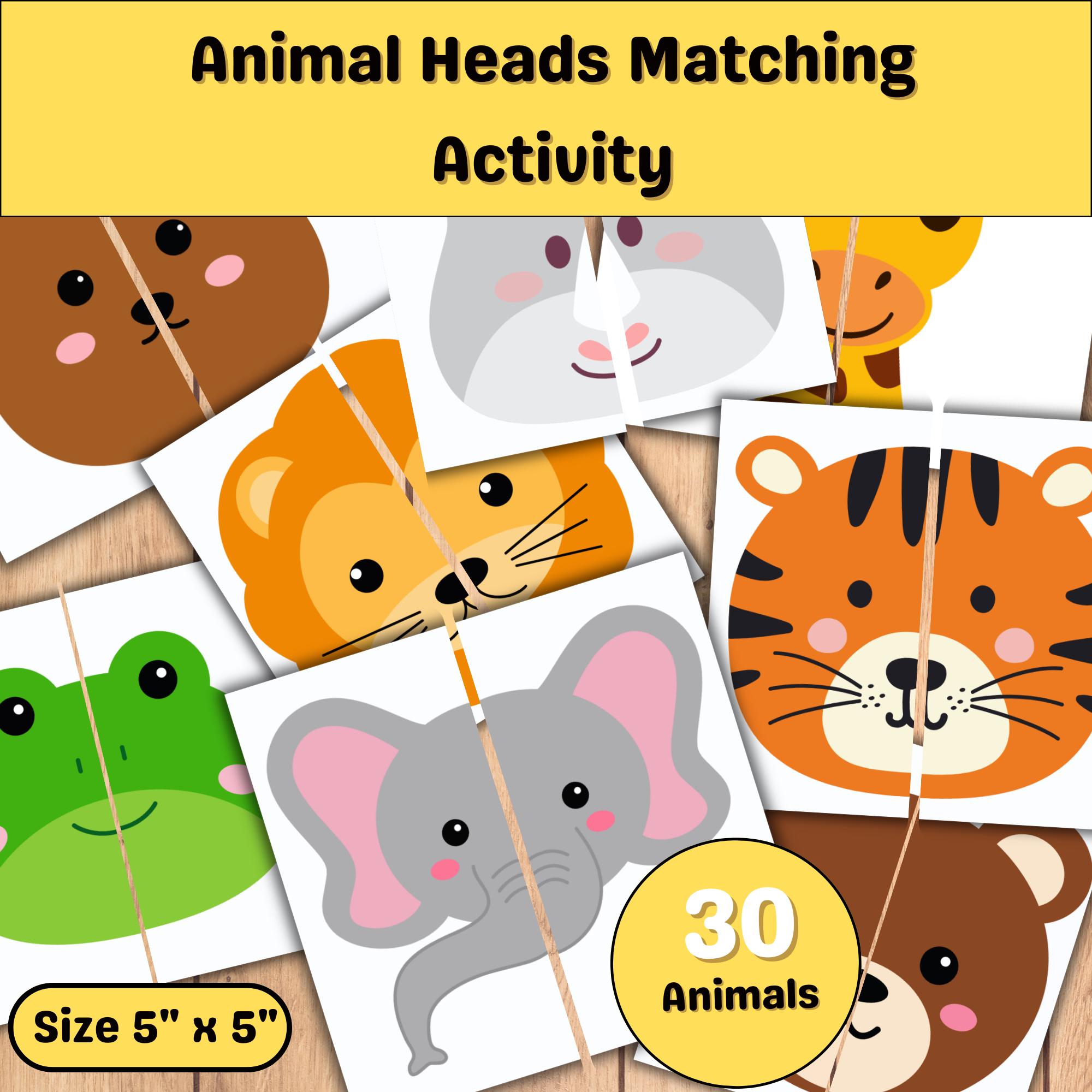 Animal Heads Matching Game, Printable Toddler Puzzle (digital Download ...