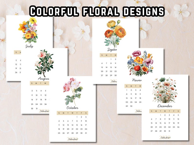 2026 Floral Monthly Calendar Printable | Minimal Flower Wall Calendar ...