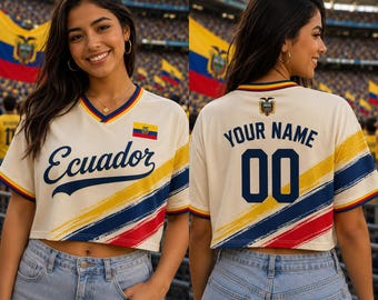 Kundenspezifisches Ecuador Fußball-Jersey Messh Crop Top, personalisiertes Name Nummer Fußball-Shirt, Ecuador Flagge Grafik T-Shirt, niedlicher Spieltag Sport Fußball